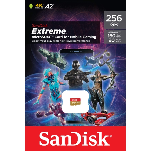 Carte microSD UHS-I Extreme for Mobile Gaming de 256&nbsp;Go - C10 Go, U3 Go, V30 Go, 4K Go, A2 To MICRO SD : SDSQXA1-256G-GN6GN
