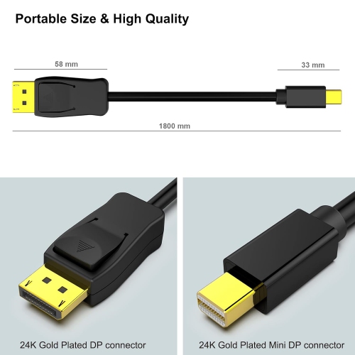 BENFEI Mini DP to DisplayPort Cable, 4K@60Hz, 6ft, Gold-Plated, Thunderbolt Compatible