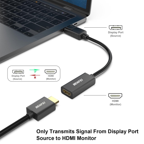 BENFEI – Adaptateur 4K DisplayPort vers HDMI, plaqué or, mâle vers femelle pour Lenovo, Dell, HP