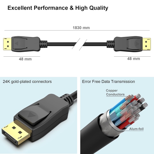 BENFEI 8K DisplayPort to DisplayPort 6 Feet Cable [VESA Certified], DP to DP Male to Male Cable Gold-Plated Cord