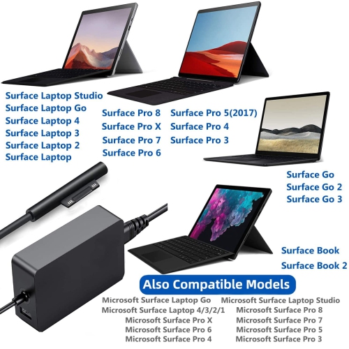 Surface Charger Compatible with Microsoft Surface Pro Charger, New Surface Pro 8/X/7/6/5/4/3, Surface Laptop 1/2/3/4, Surface Book 1/2, Surface Go