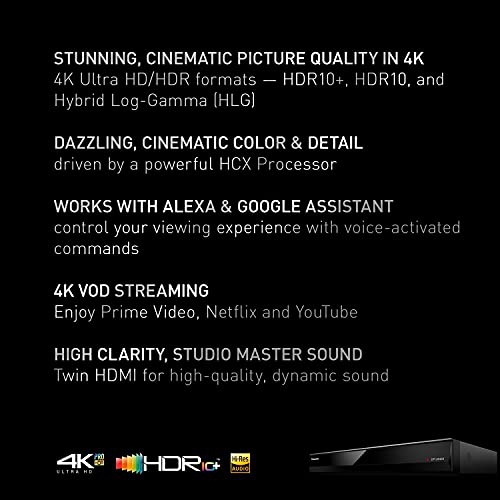 Panasonic Streaming 4K Blu Ray Player, Ultra HD Premium Video Playback with Hi-Res Audio, Voice Assist - DP-UB420-K