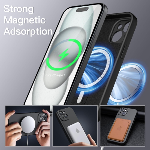 Magnetic Silicone Case for iPhone 15 Plus 6.7-Inch, Compatible with MagSafe, Phone Cover with Camera Lens Full Protection