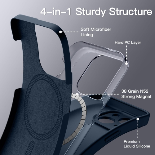 Étui magnétique en silicone pour iPhone 15 plus 6,7 po, compatible avec MagSafe, étui de téléphone avec objectif de caméra protection complète