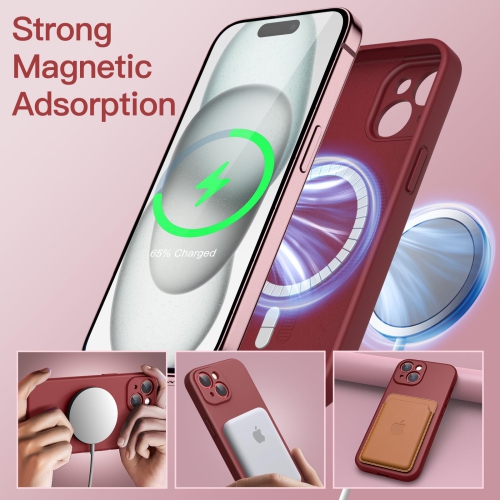 Magnetic Silicone Case for iPhone 15 Plus 6.7-Inch, Compatible with MagSafe, Phone Cover with Camera Lens Full Protection