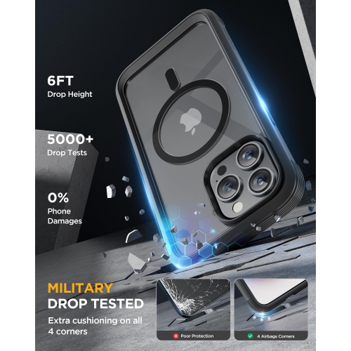 Magnétique pour étui iPhone 15 Pro Max 6,7 po, compatible avec étui protecteur intégral MagSafe pour téléphone avec protecteur d'écran en verre