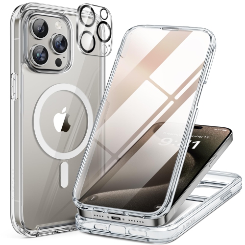 Image 1 of 6.. Magnetic for iPhone 15 Pro Max Case 6.7'', Compatible with Magsafe Full-Body Bumper Phone Case Cover with Built-in 9H Tempered Glass Screen