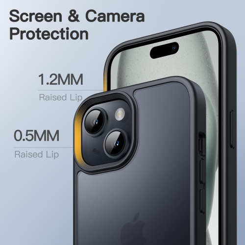 Matte Case for iPhone 15 6.1-Inch, Shockproof Military Grade Drop Protection, Frosted Translucent Back Phone Cover, Anti-Fingerprint