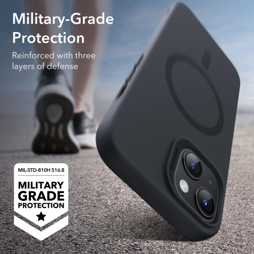 iPhone 15 Case with MagSafe, Supports Magnetic Charging, Slim Liquid Silicone Case, Shock Absorbing, Screen and Camera Protection, Cloud Series, Black