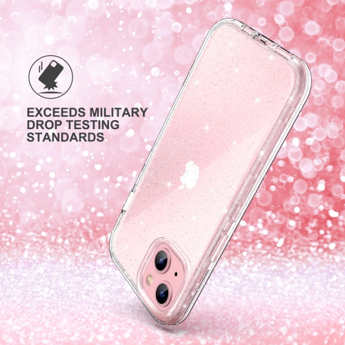 iPhone – Étui rigide 15 plus scintillant, robuste hybride 3-en-1 robuste antichoc pour femmes, étui protecteur brillant pour filles, compatible avec