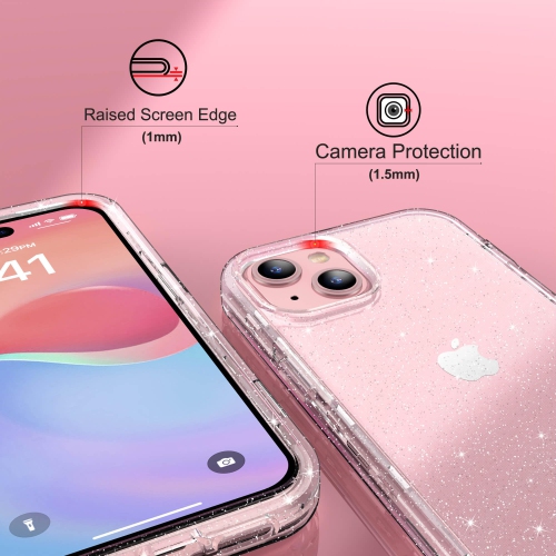iPhone – Étui rigide 15 plus scintillant, robuste hybride 3-en-1 robuste antichoc pour femmes, étui protecteur brillant pour filles, compatible avec
