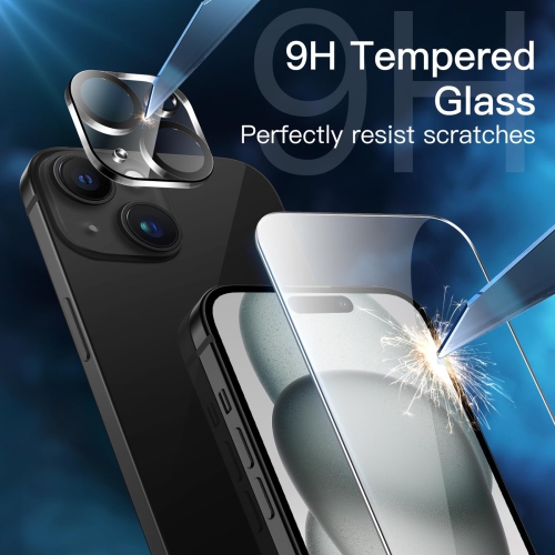 5 in 1 Matte Case for iPhone 15 Plus 6.7-Inch with 2-Pack Each Tempered Glass Screen Protector and Camera Lens Protector, Translucent Back Shockproof