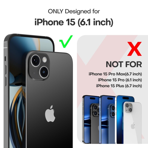 Étui 5-en-1 pour iPhone 15 transparent qui ne jaunit pas avec 2X protecteurs d'écran + 2X protecteurs d'objectif d'appareil photo, étui mince