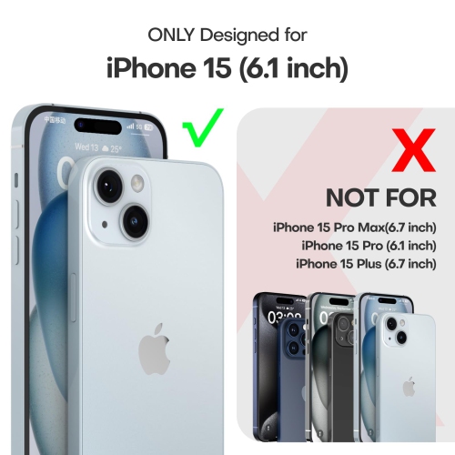 Étui 5-en-1 pour iPhone 15 ne jaunit pas avec 2X protecteurs d'écran + 2X protecteurs d'objectif d'appareil photo, étui mince antichoc de qualité