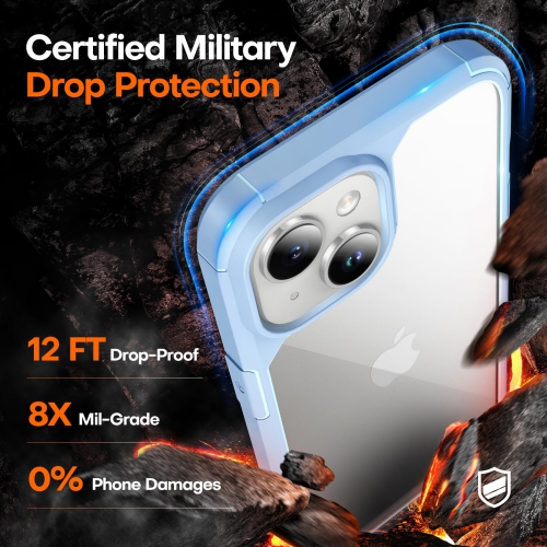 Étui 5-en-1 pour iPhone 15 ne jaunit pas avec 2X protecteurs d'écran + 2X protecteurs d'objectif d'appareil photo, étui mince antichoc de qualité