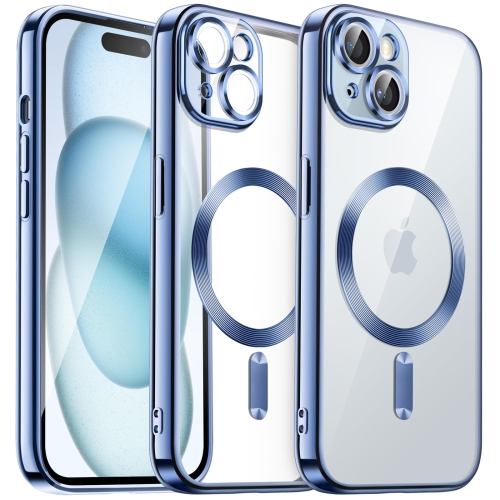 Étui électroplaqué pour iPhone 15 plus 6,7 po, objectif protection complète, compatible avec chargement sans fil MagSafe, étui souple en TPUR