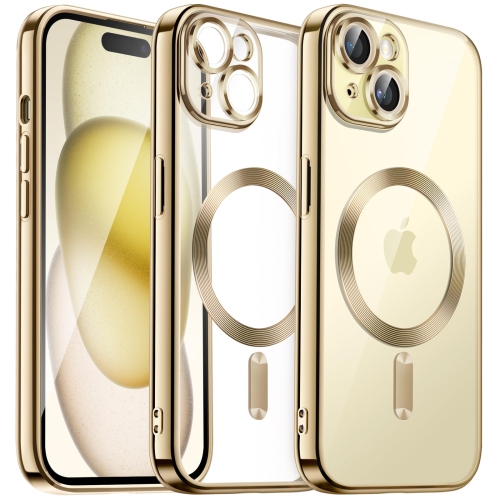 Étui électroplaqué pour iPhone 15 plus 6,7 po, objectif protection complète, compatible avec chargement sans fil MagSafe, étui souple en TPUR