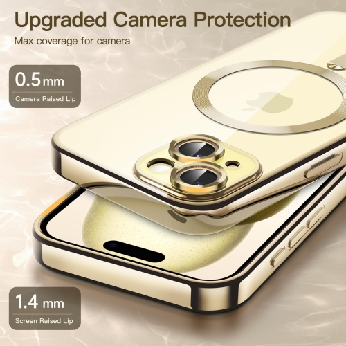 Electroplated Case for iPhone 15 Plus 6.7-Inch, Camera Lens Full Protection, Compatible with MagSafe Wireless Charging, Shockproof Soft TPU Phone
