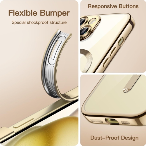 Electroplated Case for iPhone 15 Plus 6.7-Inch, Camera Lens Full Protection, Compatible with MagSafe Wireless Charging, Shockproof Soft TPU Phone