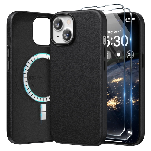 Image 1 of 6.. Magnetic Leather for iPhone 15 Plus Case 6.7 inch, Premium PU Leather Compatible with MagSafe (with Metallic Buttons & Microfiber Lining) Phone Case