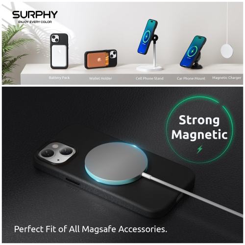 Magnetic Leather for iPhone 15 Plus Case 6.7 inch, Premium PU Leather Compatible with MagSafe (with Metallic Buttons & Microfiber Lining) Phone Case