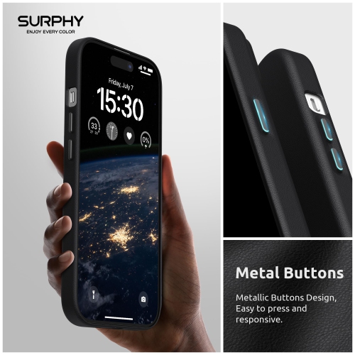 Magnetic Leather for iPhone 15 Plus Case 6.7 inch, Premium PU Leather Compatible with MagSafe (with Metallic Buttons & Microfiber Lining) Phone Case