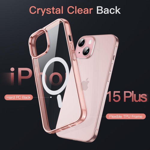 Magnetic Case for iPhone 15 Plus 6.7-Inch Compatible with MagSafe Wireless Charging, Shockproof Phone Bumper Cover, Anti-Scratch Clear Back