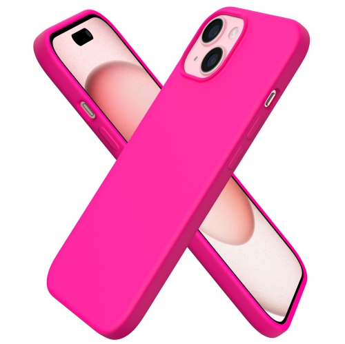 HLD Compatible With Iphone 15 Case, Slim Liquid Silicone 3 Layers Full Covered Soft Gel Rubber Phone Case Protective Cover With Microfiber Lining 6.1 Inch-Hot Pink