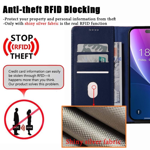 iPhone 15 Plus Case Wallet Genuine Leather with Anti-Theft RFID Blocking Kickstand Strong Magnetic Clasp Closure Cash Credit Card Slots Protective