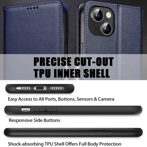 iPhone 15 Plus Case Wallet Genuine Leather with Anti-Theft RFID Blocking Kickstand Strong Magnetic Clasp Closure Cash Credit Card Slots Protective