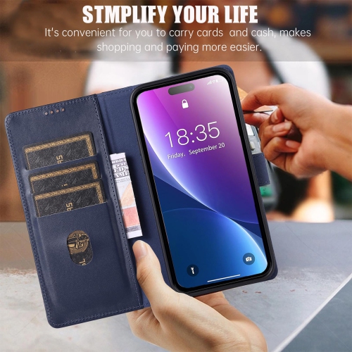 iPhone 15 Plus Case Wallet Genuine Leather with Anti-Theft RFID Blocking Kickstand Strong Magnetic Clasp Closure Cash Credit Card Slots Protective