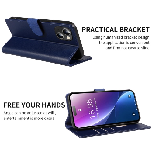 iPhone 15 Plus Case Wallet Genuine Leather with Anti-Theft RFID Blocking Kickstand Strong Magnetic Clasp Closure Cash Credit Card Slots Protective