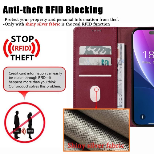 Étui portefeuille iPhone 15 plus en cuir véritable anti-vol RFID béquille fermoir magnétique solide fentes carte crédit protection iPhone 15 plus