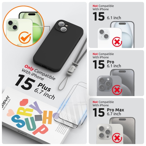 Designed for iPhone 15 Plus Case 6.7 inch, with Camera Protection Liquid Silicone Soft Gel Rubber Phone Case Cover with Lanyard and Microfiber Lining