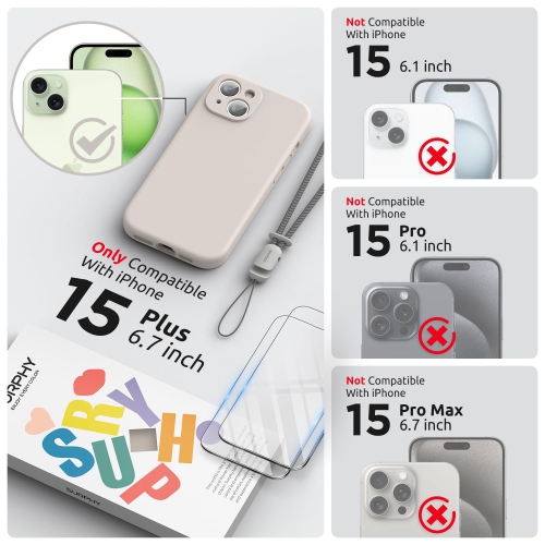 Designed for iPhone 15 Plus Case 6.7 inch, with Camera Protection Liquid Silicone Soft Gel Rubber Phone Case Cover with Lanyard and Microfiber Lining