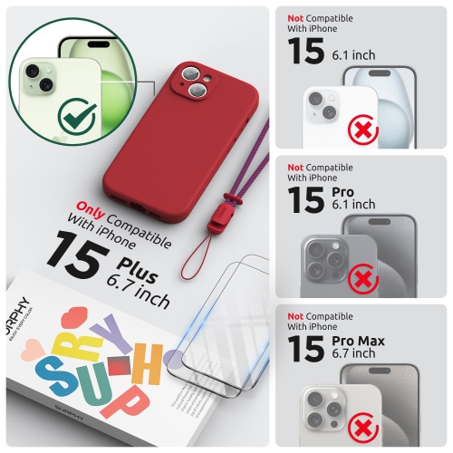 Designed for iPhone 15 Plus Case 6.7 inch, with Camera Protection Liquid Silicone Soft Gel Rubber Phone Case Cover with Lanyard and Microfiber Lining