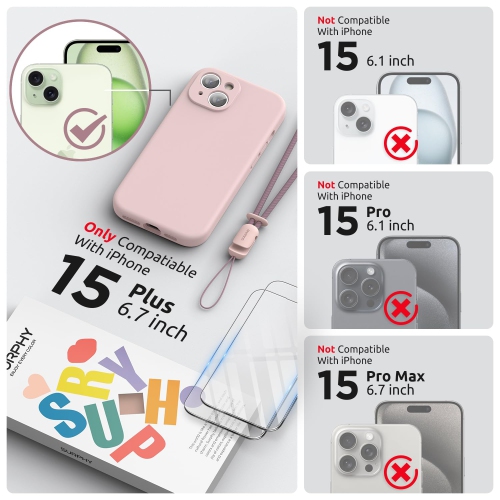 Designed for iPhone 15 Plus Case 6.7 inch, with Camera Protection Liquid Silicone Soft Gel Rubber Phone Case Cover with Lanyard and Microfiber Lining