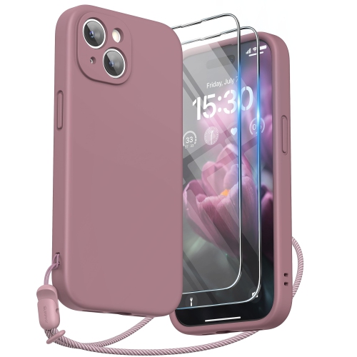 HLD  Designed for Iphone 15 Plus Case 6.7 Inch (2023), w Camera Protection Liquid Silicone Soft Gel Rubber Phone Case Cover w Lanyard And Microfiber