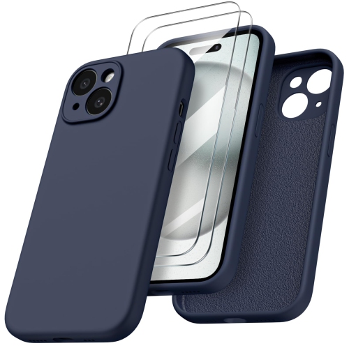 Designed for iPhone 15 Case with 2X Screen Protector, Liquid Silicone Gel Rubber Cover Upgraded Camera Protection , Shockproof Protective Phone Case