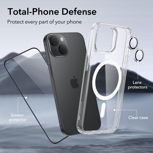 iPhone 15 Plus Case Set, 1 Tempered-Glass Screen Protector, 1 Set of Lens Protectors, Military-Grade Protection, Yellowing and Scratch Resistant
