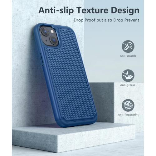 for iPhone 14 Phone Case: iPhone 15 Case Dual Layer Heavy Duty Cell Phone Protective Cover Shockproof Rugged with Non-Slip Textured - Military Drop