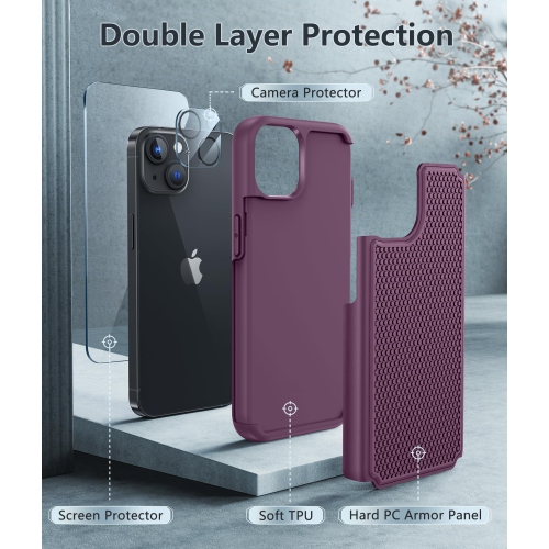Pour étui de téléphone iPhone 14 : étui robuste antichoc double couche iPhone 15 avec texture antidérapante - protecteur de protection militaire