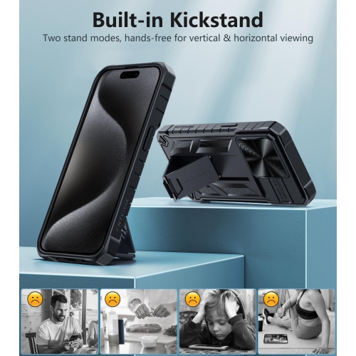 Étui pour iPhone 15-Pro : Protection antichoc Couverture rigide contre les chutes pour 15 Pro | coque en TPUR robuste avec béquille de qualité