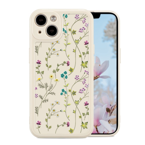 HLD Floral Case for Iphone 15, Flower Branch Pattern Design Cute Cover Case for Girls Women Slim Thin Soft Silicone Shockproof Anti-Slip Phone Case for Iphone 15 (6.1"), Beige