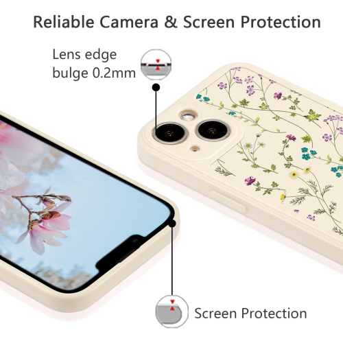 Floral Case for iPhone 15, Flower Branch Pattern Design Cute Cover Case for Girls Women Slim Thin Soft Silicone Shockproof Anti-Slip Phone Case for