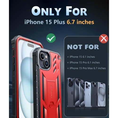 for iPhone 15 Plus Case: Military Grade Rugged Cell Phone Cover with Kickstand | Shockproof TPU Protection Bumper Matte Textured Design for iPhone 15