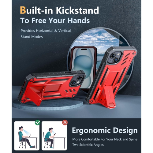 for iPhone 15 Plus Case: Military Grade Rugged Cell Phone Cover with Kickstand | Shockproof TPU Protection Bumper Matte Textured Design for iPhone 15