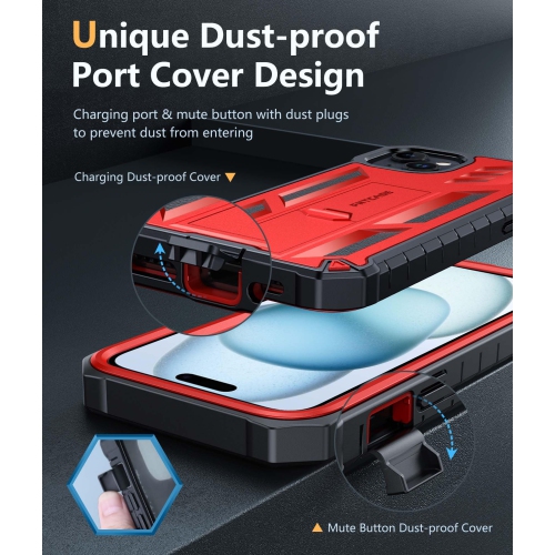 for iPhone 15 Plus Case: Military Grade Rugged Cell Phone Cover with Kickstand | Shockproof TPU Protection Bumper Matte Textured Design for iPhone 15