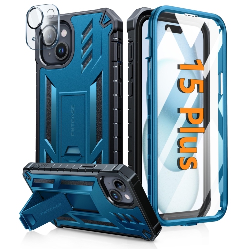 for iPhone 15 Plus Case Military Grade Rugged Cell Phone Cover with Kickstand Shockproof TPU Protection Bumper Matte Textured Design for iPhone 15