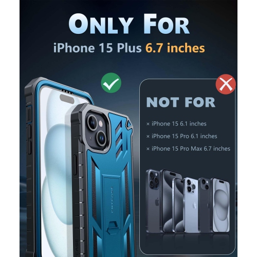 for iPhone 15 Plus Case: Military Grade Rugged Cell Phone Cover with Kickstand | Shockproof TPU Protection Bumper Matte Textured Design for iPhone 15